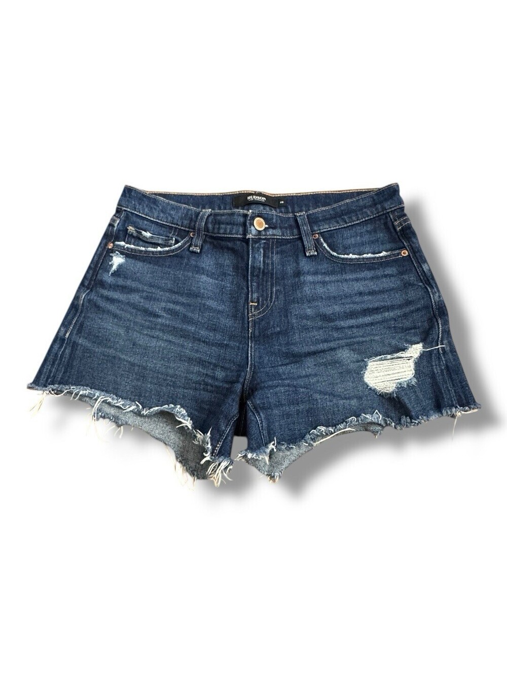 Hudson Jean Shorts Gemma Mid Rise Cut Off Dark Wash Denim Distressed Women’s 25
